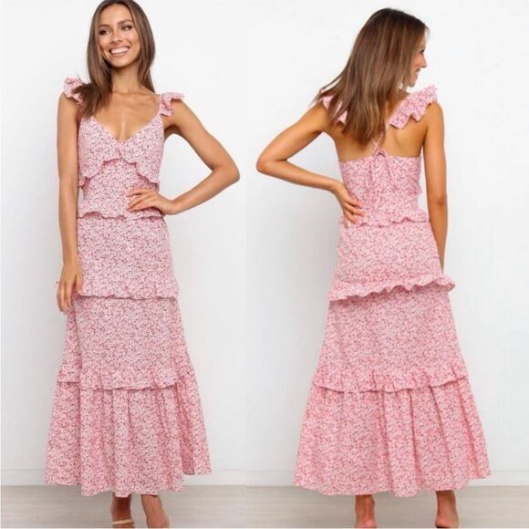 Petal & Pup Dresses & Skirts - Petal & Pup Aspa Floral Pink tiered Cotton Dress 10